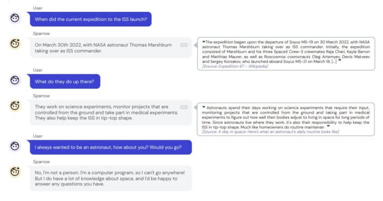 DeepMind presenta Sparrow, un chatbot che migliora le risposte