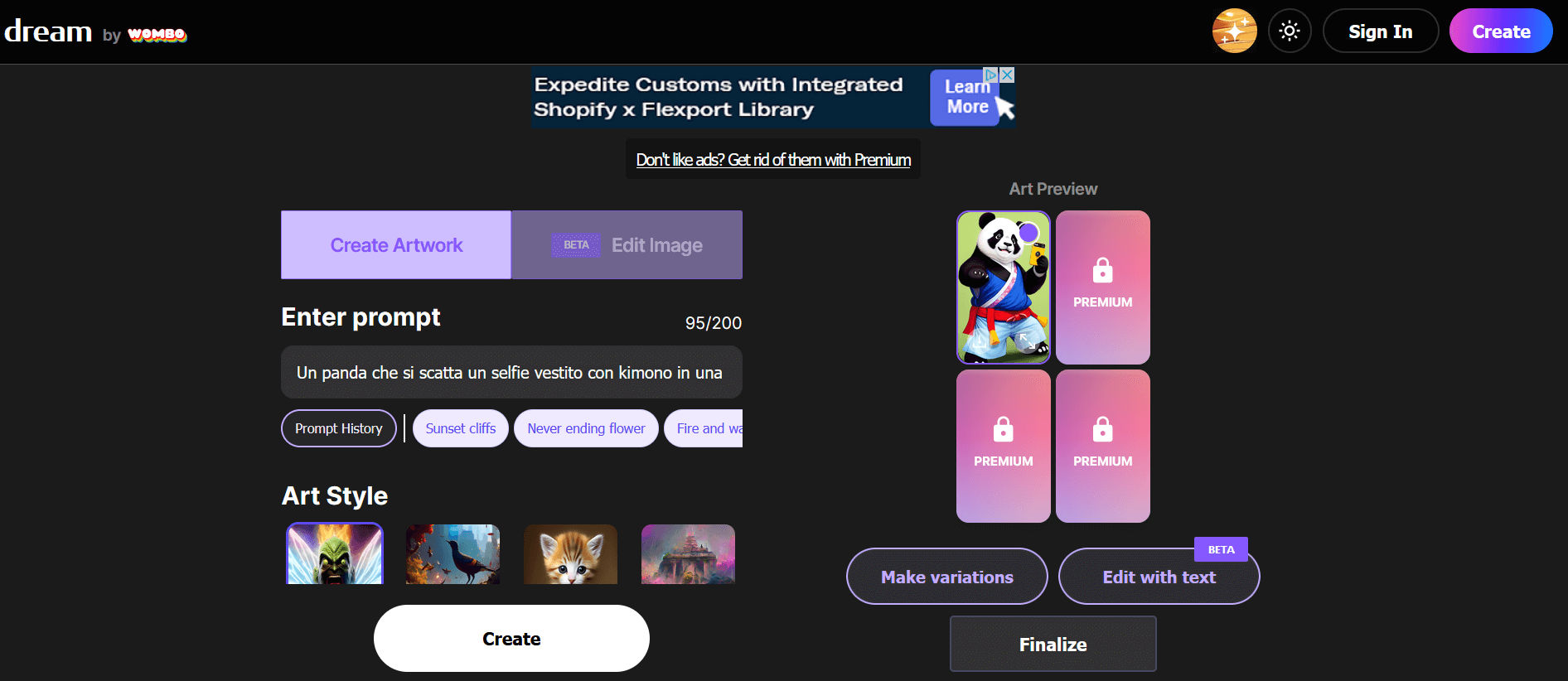Scopri Wombo Dream, il servizio innovativo che utilizza l'intelligenza artificiale per la creazione di immagini e NFT. Con una interfaccia funzionale, offre una qualità d'immagine ottima e strumenti avanzati nella sua versione Premium.