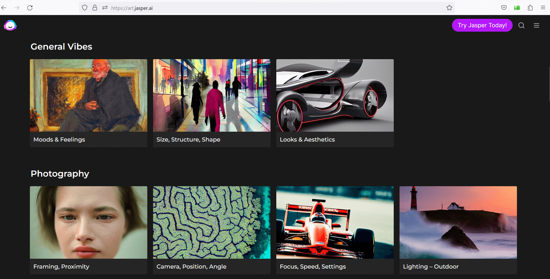 Generazione immagini AI, la schermata di JasperArt