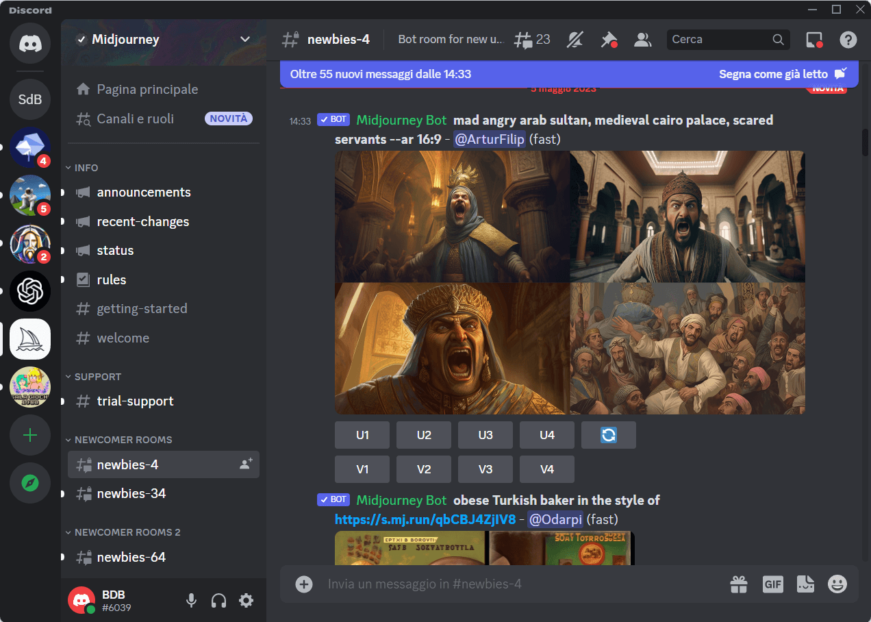 Generazione immagini AI con l'app di Midjourney su Discord